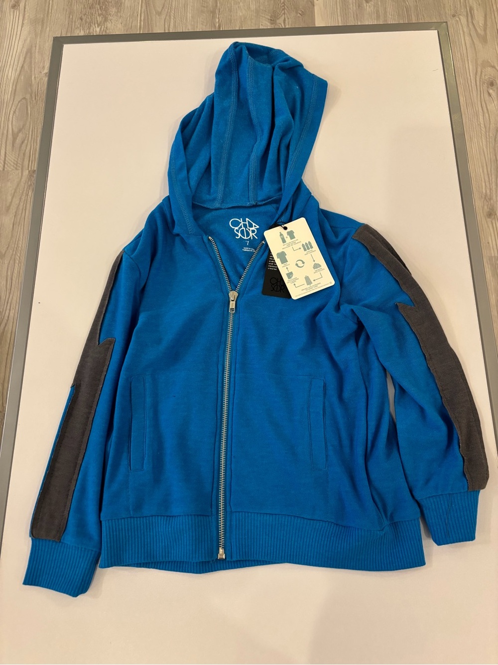 Chaser Blue Zip-Up Hoodie for Kids with grey lightening bolt